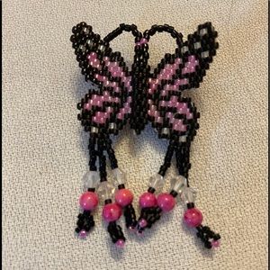 Handmade beads butterfly pink native alaska pin